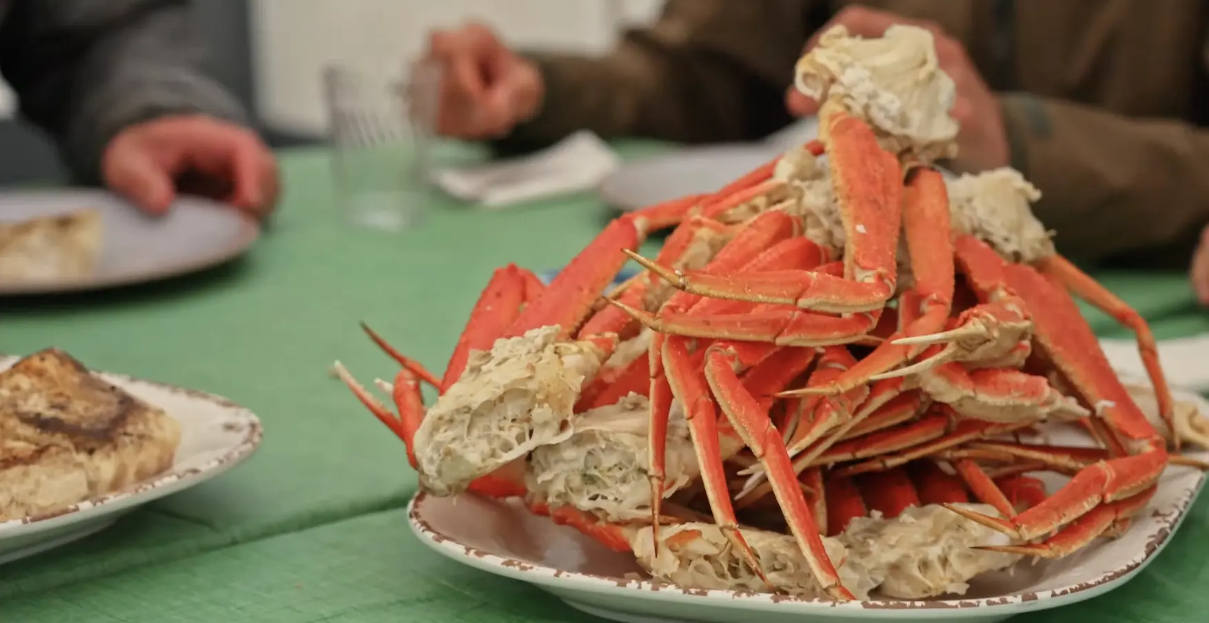 Plate of king crab legs served at camp dinner on the Mulchatna River